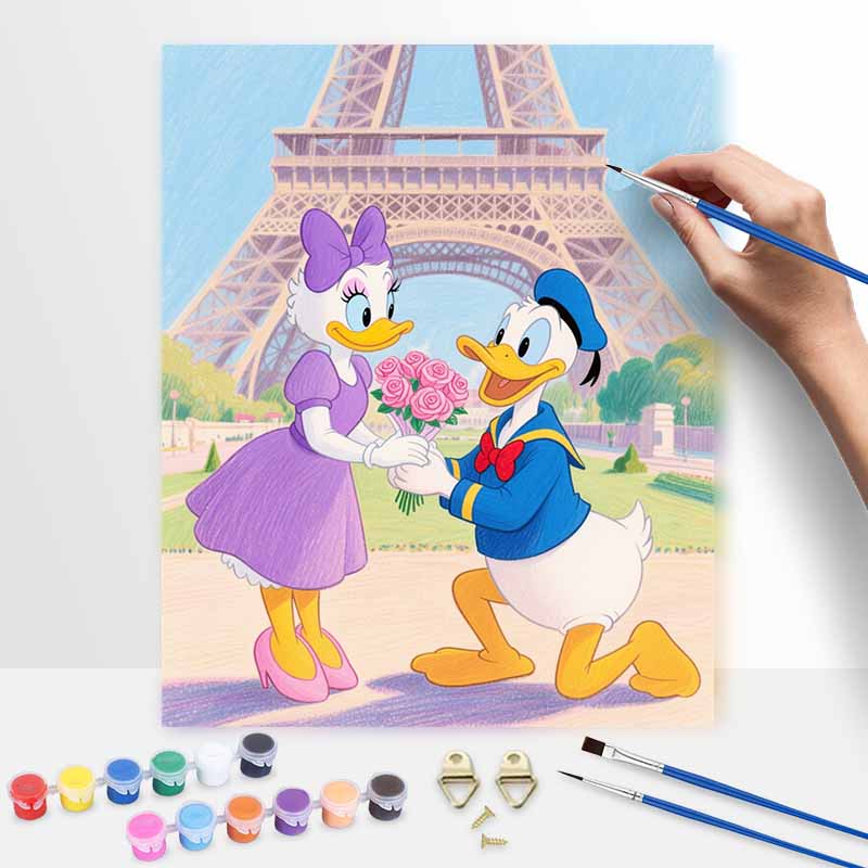 Disney Donald Duck Daisy Eiffel Tower Oil Paint by Numbers Painting Kit Handmade Diy Home Decoration Gift