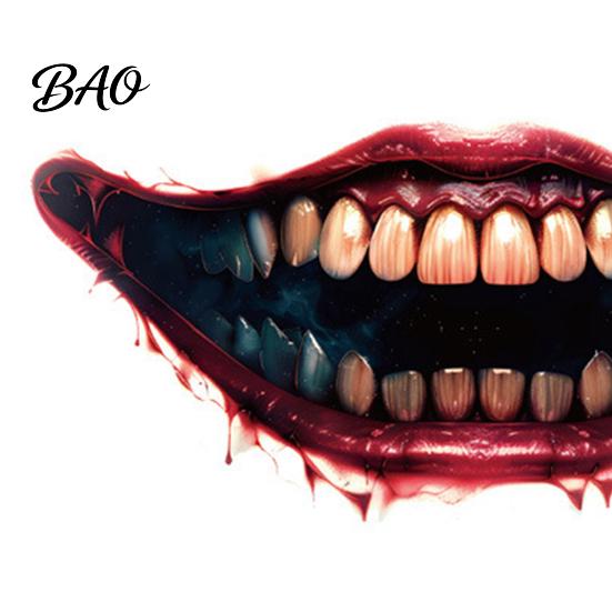 Long Lasting Sweat Proof Tattoos 3Pcs Realistic Scary Mouth for Halloween Zombie Vampire Clown Party, Waterproof Temporary Horror Decals Adults,