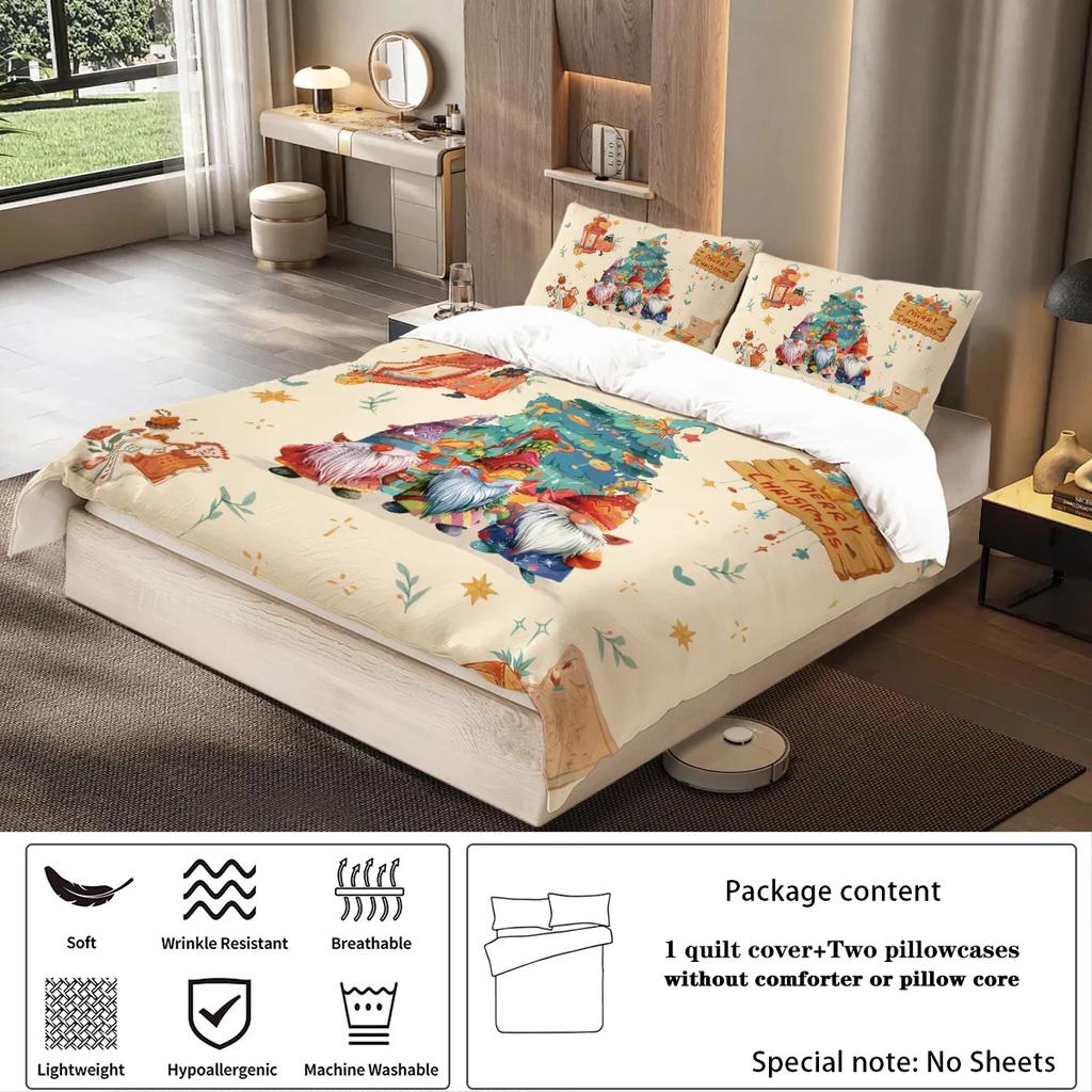 3pcs Merry Christmas Bedding Set Print Coreless Soft  Duvet Cover and Comfortable Multi Size Bedrooms Dormitory Machine Washable