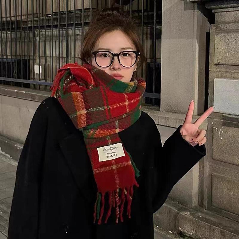 

Клетчатый шарф в клетку Мягкие шарфы Женские зимние теплые двойные длинные шаль Винтажные утолщенные шарфы