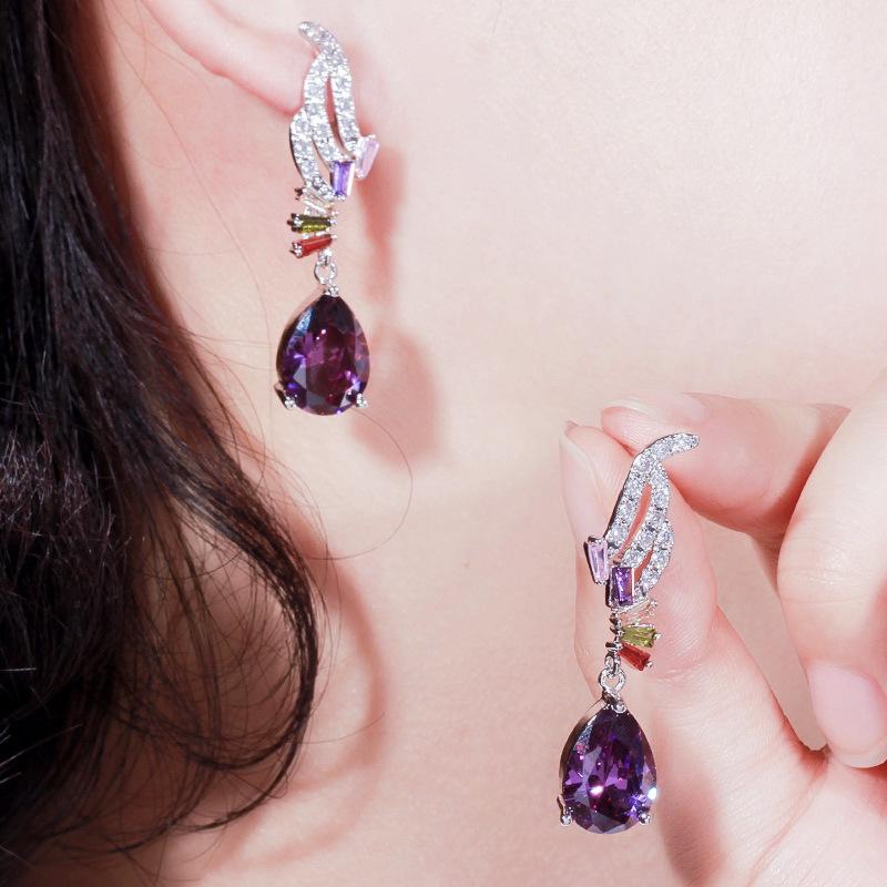E0271 Angel Wings, Color Zircon Water Drop Earrings Needles High-End Banquet Women'S Accessories