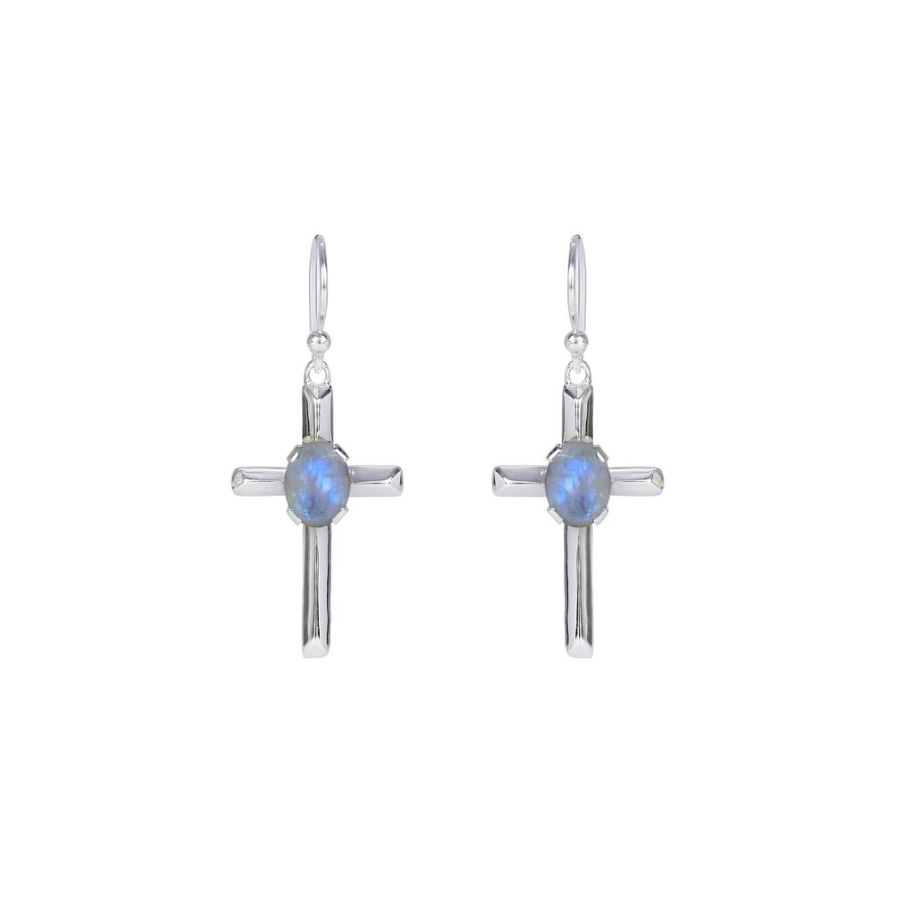 Sterling Silver Cross Earrings: Minimalist Red Garnet Religious Jewelry