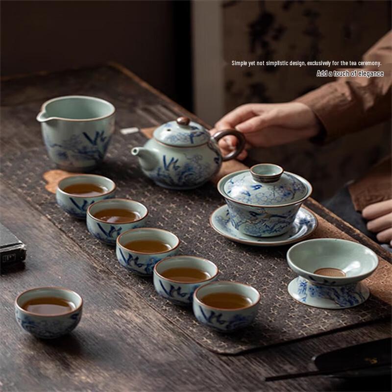 Chinese Style Magpie & Plum Blossom Tea Set with Strainer