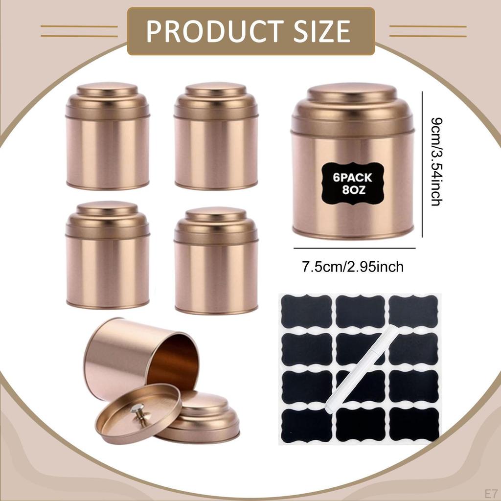 6 Metall-Teedosen, 240 ml Küchen-Rund-Kaffeedosen, Stilvolle und robuste Organizer für