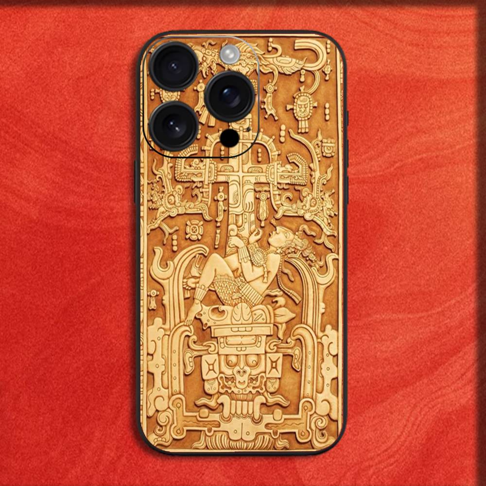 Mayan Aztec Calendar Statue Phone Case For iPhone 16,15,14,13,12,11,Pro,XS,Max,XR,Plus,E,SE4,Mini Black Fashion Cover