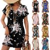 Short Sleeve Women's Dress Casual Dresses With Pockets V Neck Vocation Boho Beach Sundress