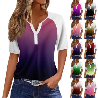 Women's T Shirt Tee Print Button Raglan Sleeve Daily Weekend Fashion Basic V Neck Regular Top