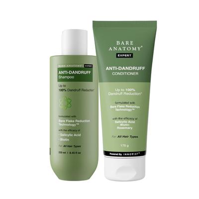 Bare Anatomy Šampon a kondicionér proti lupům | Až 100% kontrola lupů Redukuje suchost & krepatění | Pro všechny typy vlasů | 250 ml + 175 g