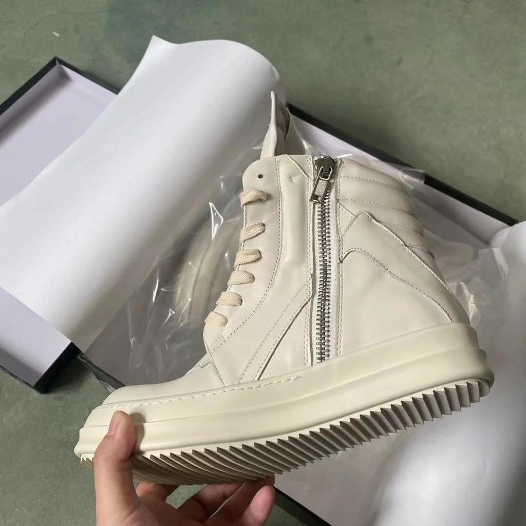Brand Men Shoes Ivory Calf Leather High-Top Casual Women Sneakers Classic Leather Shoe Luxury Fashion Designer Woman Ankle Boots