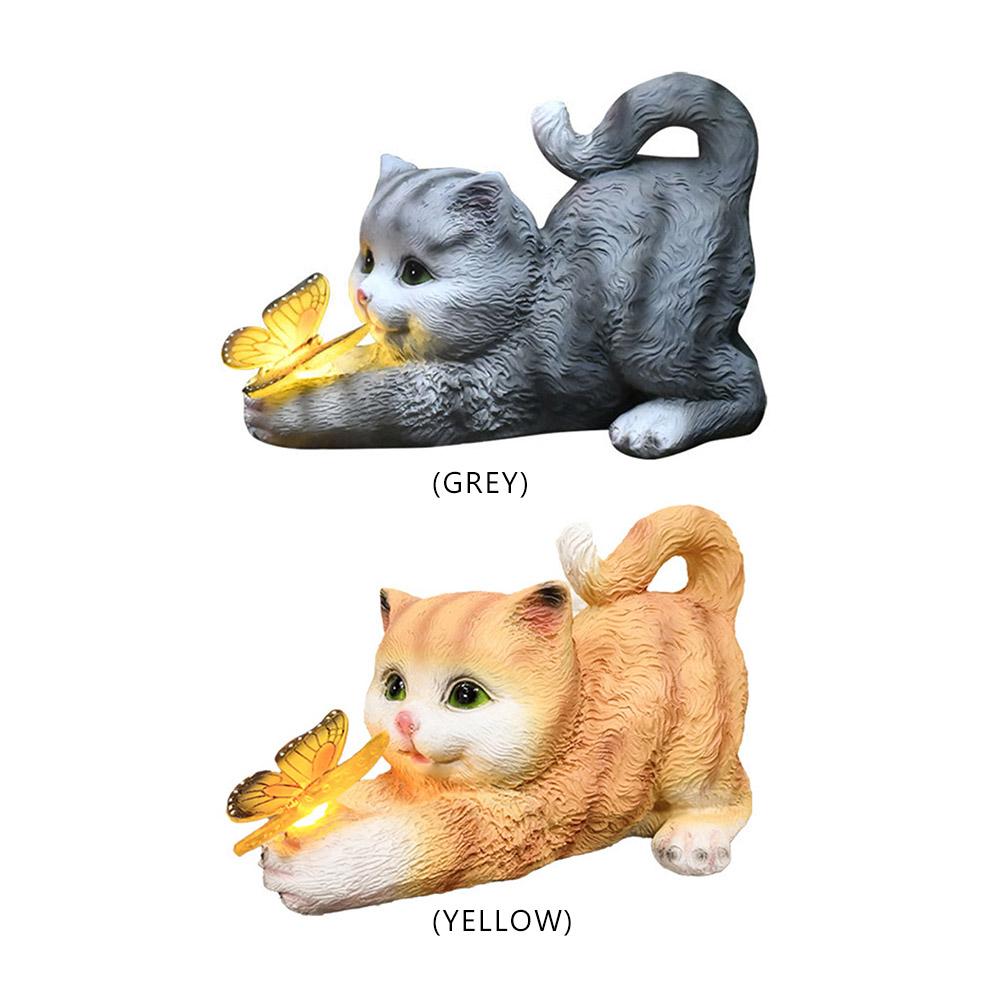 Cute Cat and Butterfly Figurine Housewarming Gift Cat Solar Garden Statue Solar Garden Statue Cat for Mom Grandma Lawn Ornament