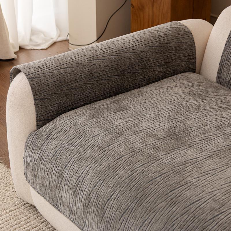 Chenille Solid Color Non-slip Sofa Cover Living Room Sofa Backrest Armrest Towel Four Season Straight Couch Protection Cushion