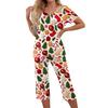 Women's Casual Two Piece Outfit Set Christmas Print Short Sleeve Pants