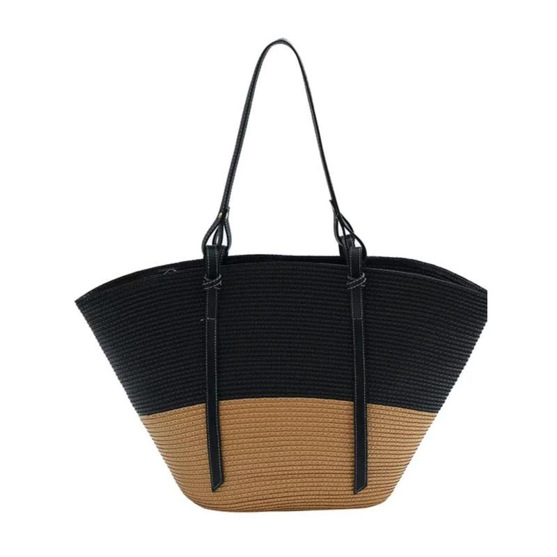 New Splicing Vegetable Basket Straw Bag Large Capacity Hand-woven Bag Tote Bag Women's Shoulder Holiday Beach Women's Bag