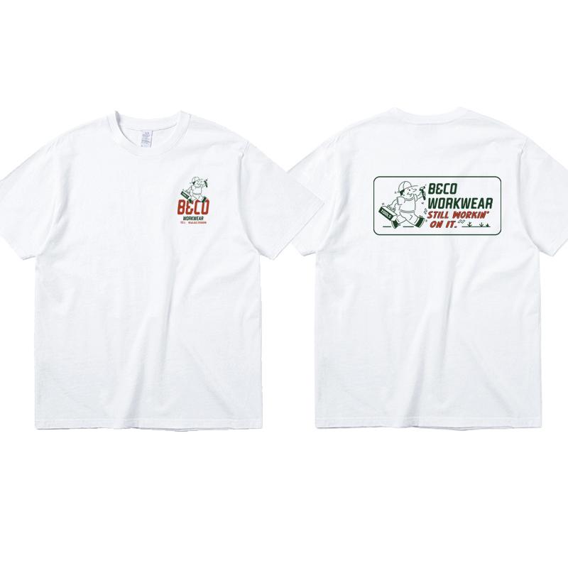 

WORK WEAR American retro sports style illustration letter printing pure cotton short-sleeved T-shirt men 4XL