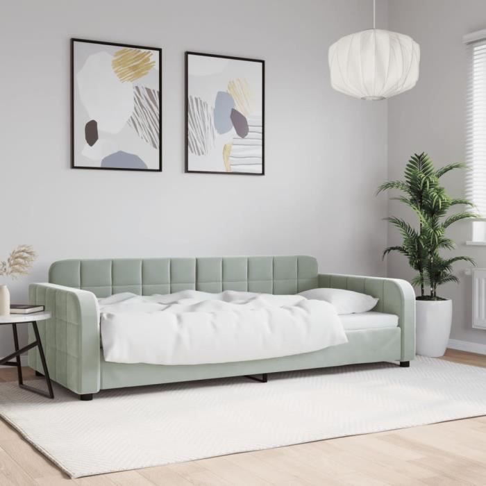 VidaXL Lit de repos gris clair 90x200 cm velours 354058