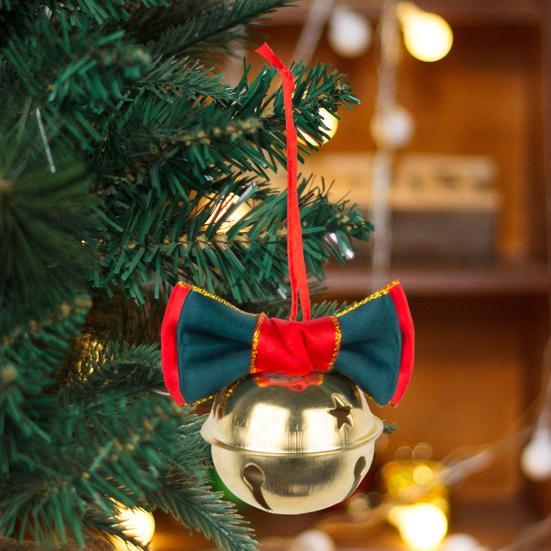 1/4Pcs Christmas Bell Decorations Red Velvet Bowknot Decor Bell with Star Hollow Design Festive Atmosphere Outdoor Decoration