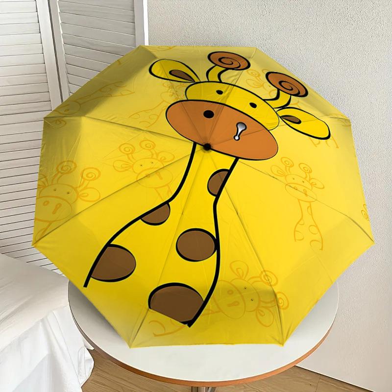 1PC Giraffe Pattern Umbrella-8-Rib Reinforced, Automatic Open, Lightweight & Durable, Cute Fashion Accessory for Outdoor-F2654