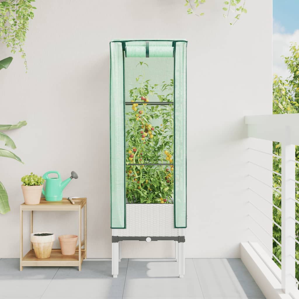 Vidaxl Raised Planter with Greenhouse, Rattan Look, 40X40X140 Cm