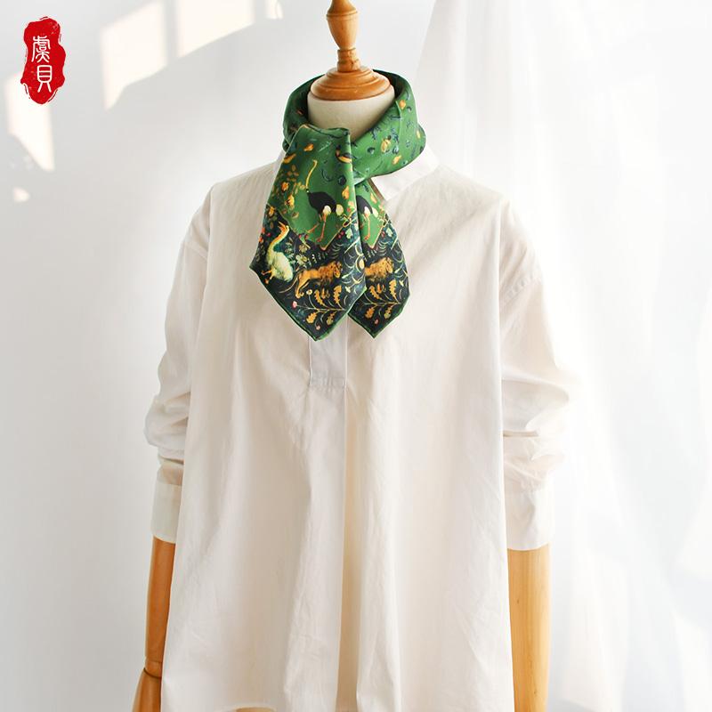 Armeegrün Luxus Naturseidenschal Damen bedruckter Vogel 100% echte Seide Twill Schals Wickeltuch Schal quadratisch 65cm Bandana Dame bufanda