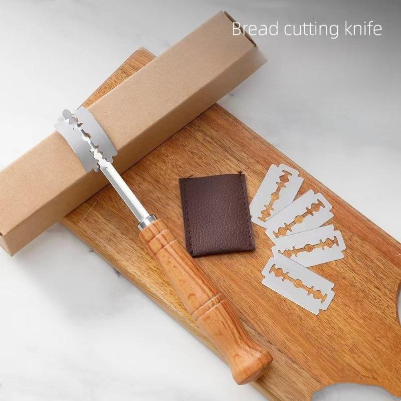 Stainless Steel Bread Grooming Knife Wooden Handle Cutting Knife European Bag Curved Bread Cutter Baguette Bread Knife Baking Tool