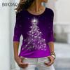 Christmas Tree Pattern Women 3d T-shirts Long Sleeve Christmas Style Street Fashion Ladies Tees Casual Cotton Tops Merry Year