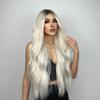 EASIHAIR Super Long Wavy Lace Front Synthetic Wigs Platinum Blonde Ombre Natural Lace Frontal Wig for Women Heat Resistant Cosplay Wig