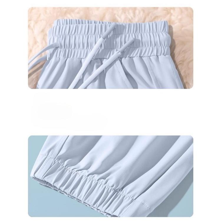 Womens Ice Silk Summer Sports Pants High Waist Straight Leg Ankle Cuff Sun Protection Workout Trousers