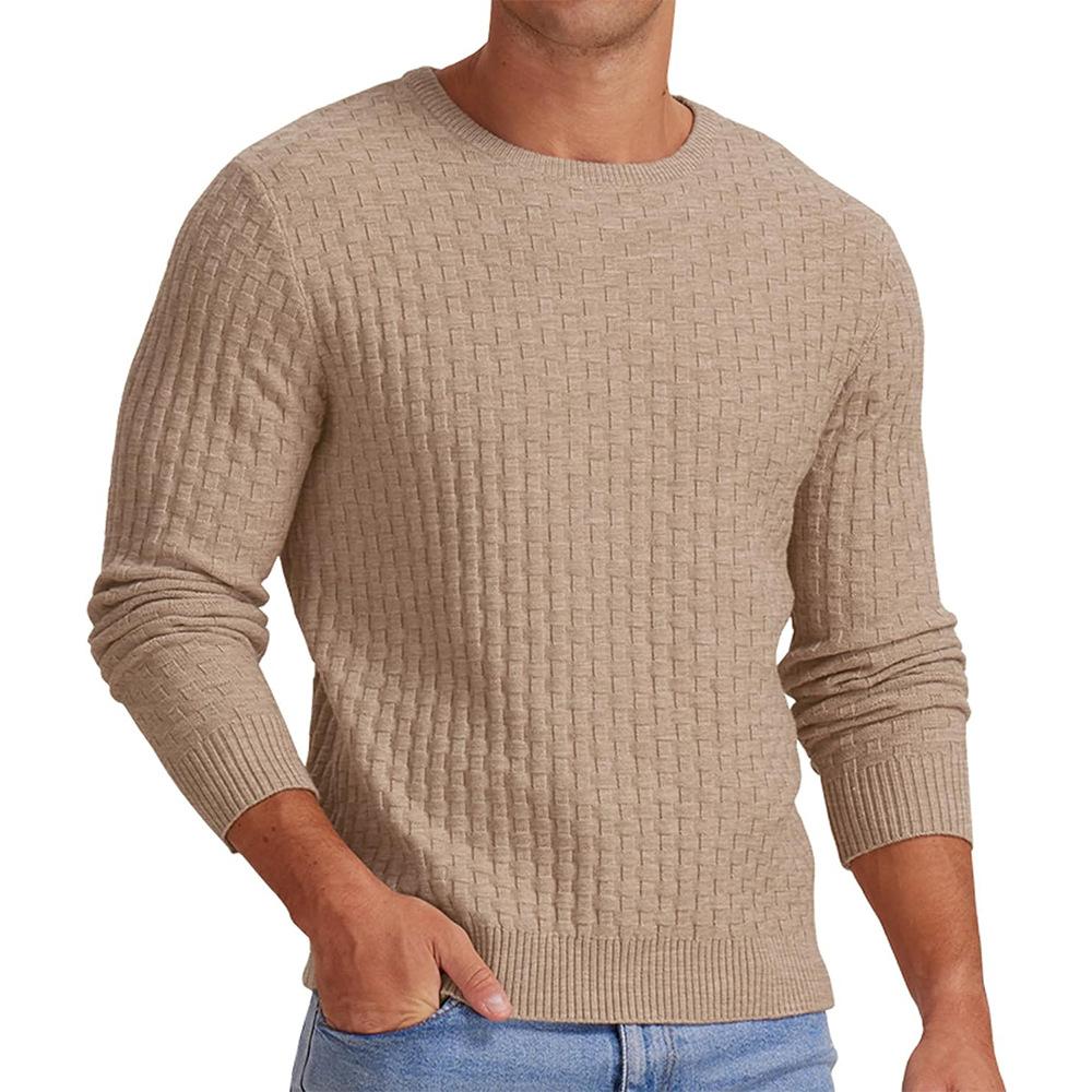 Men's Knit Sweater Round Neck Textured Pattern Casual Pullover Multi-Color Options