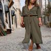 Elegante Abito Camicia da Donna con Bottoni, Manica Lunga, Vestibilità Larga, Maxi Abito da Tè Oversize