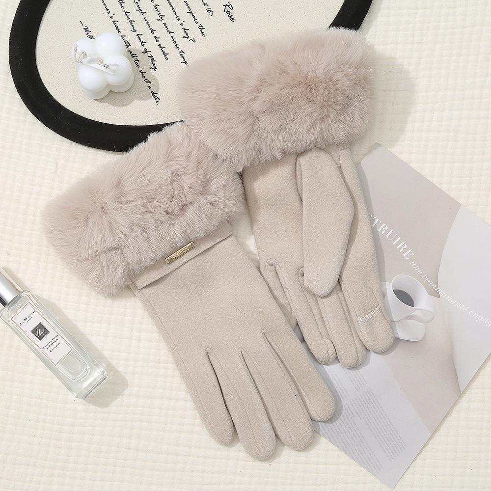 Women's Winter Sheepskin Touchscreen Gloves - Thick, Windproof, Cold-Proof, Fur-Lined for Cycling and Outdoor Warmth