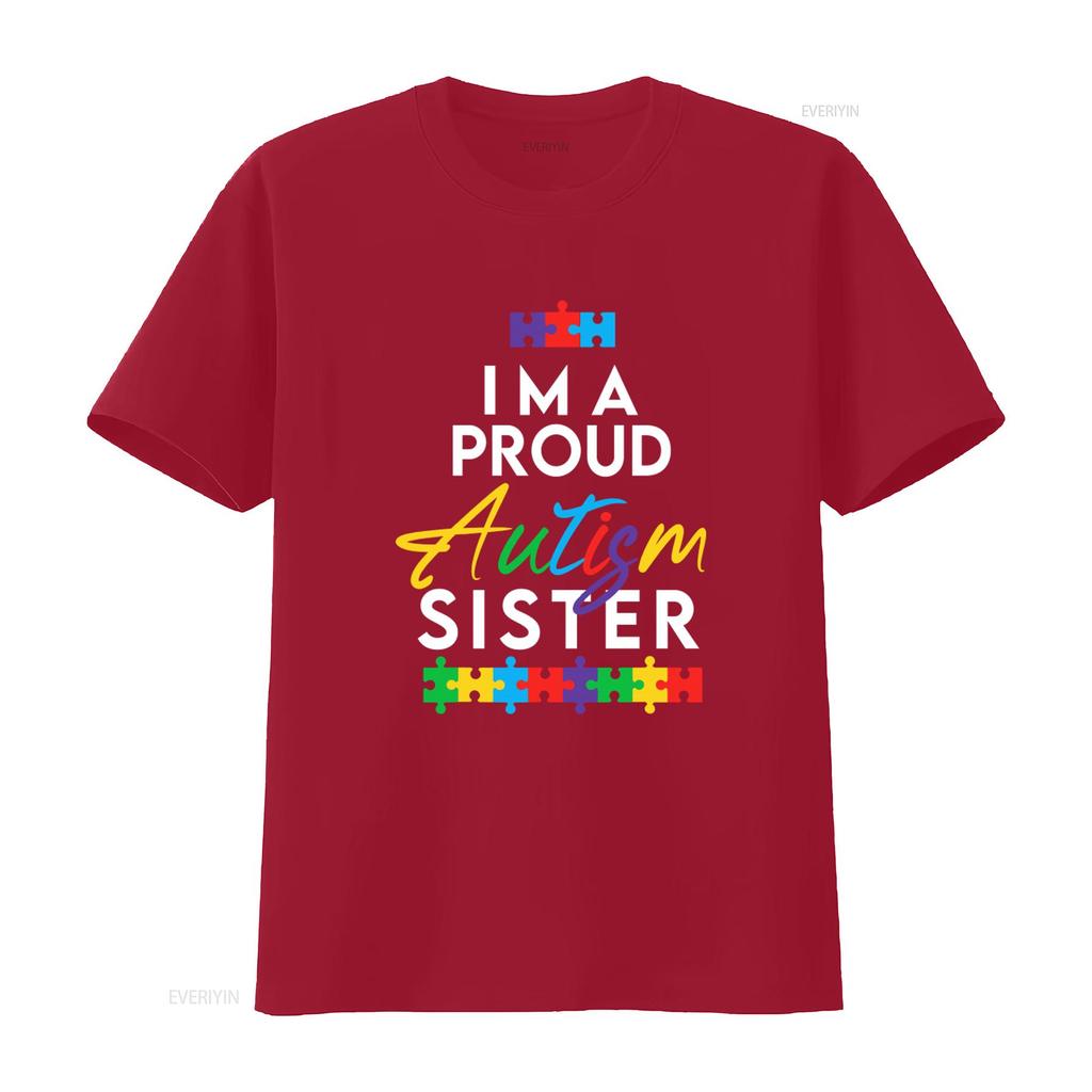 Autism Awareness Im A Proud Sister Puzzle Design T Shirt N742 Vintage Washed Versatile Designer Clothes Breathable Streetwear