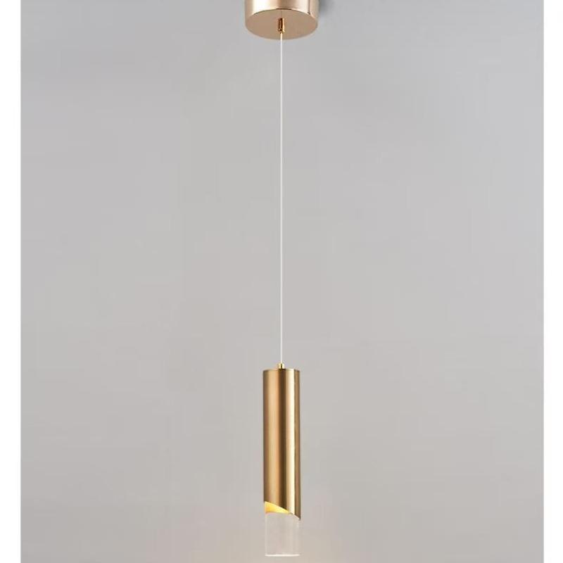Bedroom Bedside Pendant Light, Modern Minimalist Cylindrical Minimalist Electroplated Long Line Pendant Light