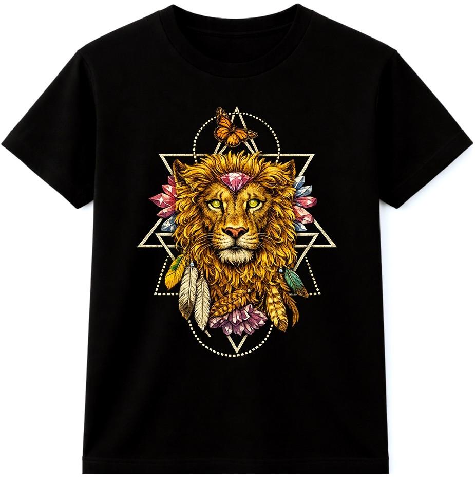 Boho Lion T Shirt Mandala Sacred Geometry Graphic Tee Mystic Animal Art Top S разноцветный
