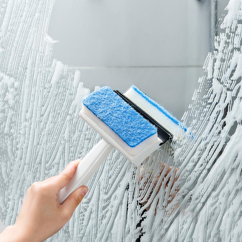 Bathroom Tile and Window Cleaning Brush with Double-Sided Glass Scraper and Squeegee.