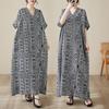 Spring Summer V-neck Cotton Linen Dresses Retro Long Robe Plus Size Loose Artistic Vacation Style Beach Dresses