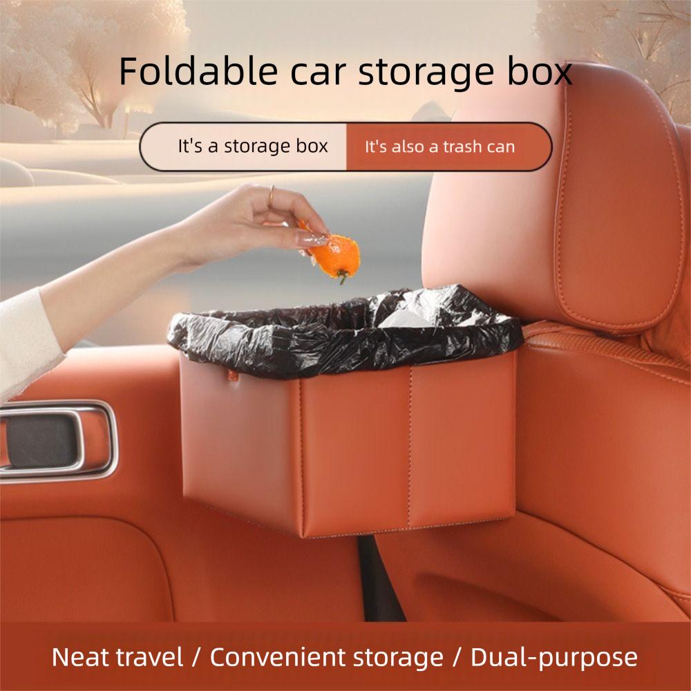 Leather Foldable Car Trash Bin Waterproof Car Backseat Storage Box Car Garbage Bin Car Supplies