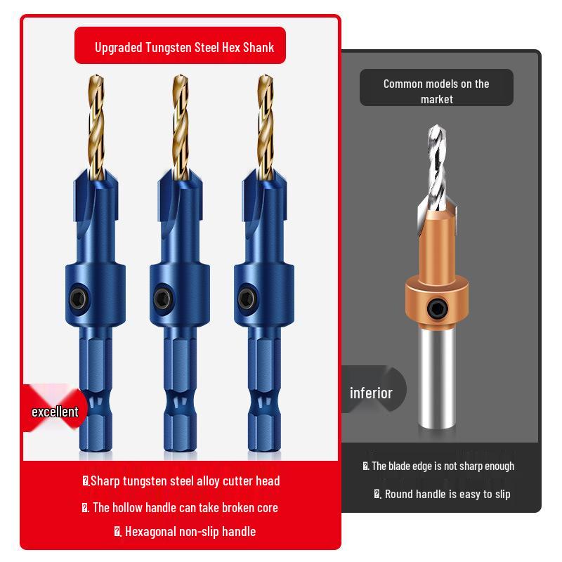 Hex Shank Countersink Drill Bit for Woodworking, Self-Tapping Screw and Taper Hole Opener