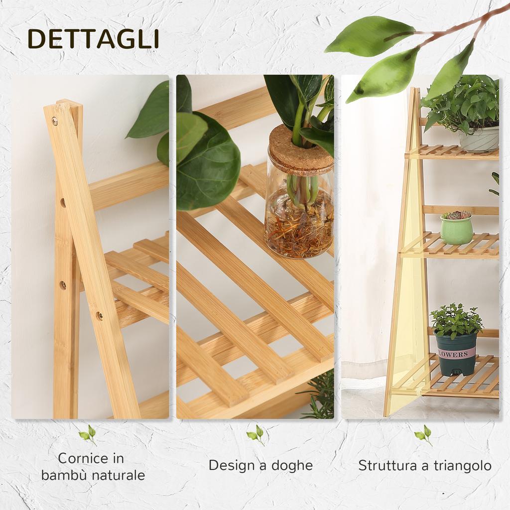 3-Tier Bamboo Outdoor Planter, Raised and Foldable Design, 100x39x97 Cm, Wood Tone