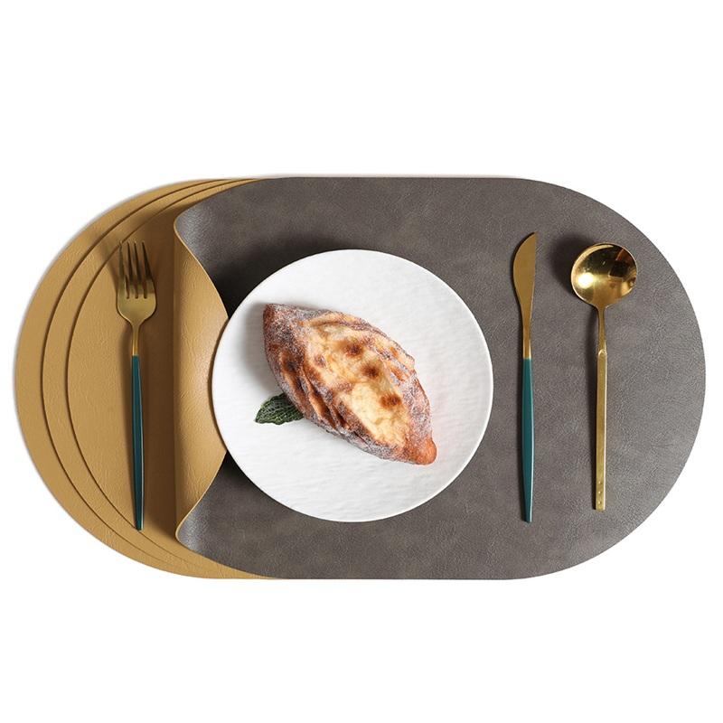 Nordic Double-Sided Faux Cowhide PVC Leather Placemat Waterproof Oil-Resistant Oval Heat-Resistant Table Mat for Home and Hotel