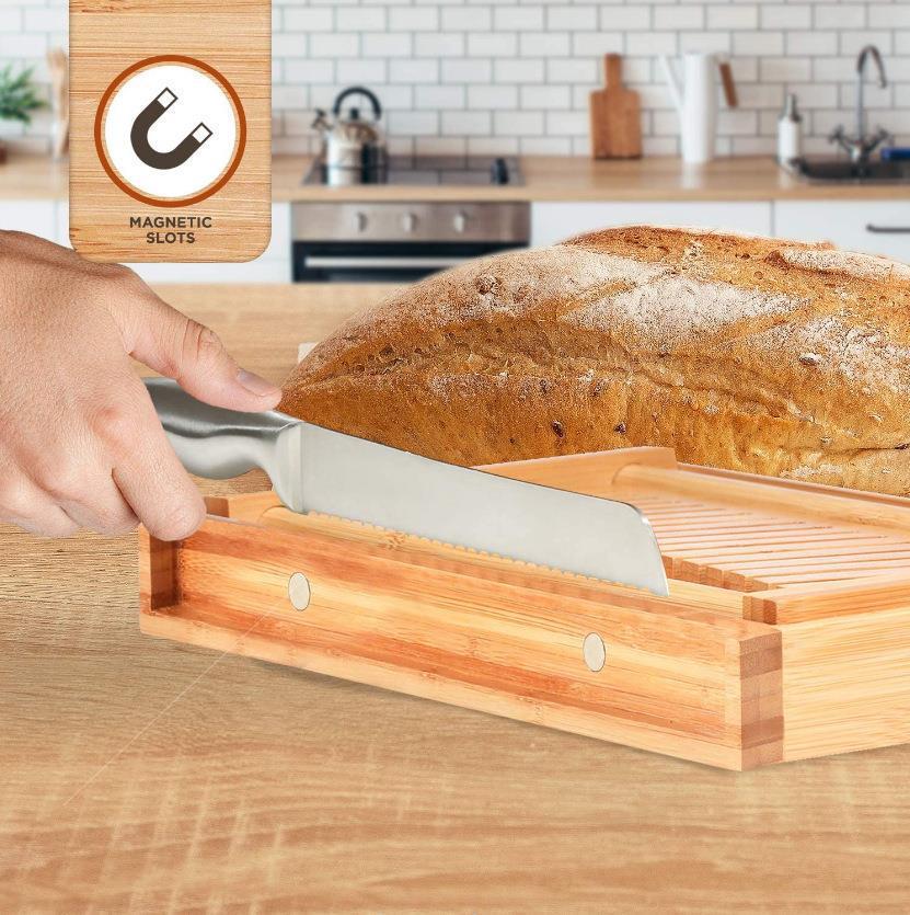 Bamboo Bread Slicer - European Style Wooden Toast and Ham Divider