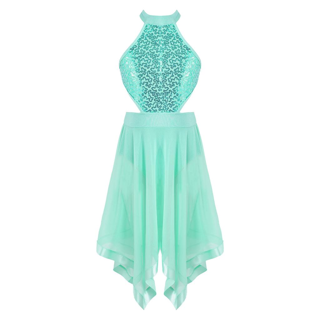 Kinder Mädchen Kleid Tanzkostüm Schleier Unregelmäßiger Saum Ärmellos Rückenfrei Trikot Kleid