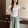 Irregular square neck short-sleeved shirt women's summer new design sense niche slim and thin student tops trendy