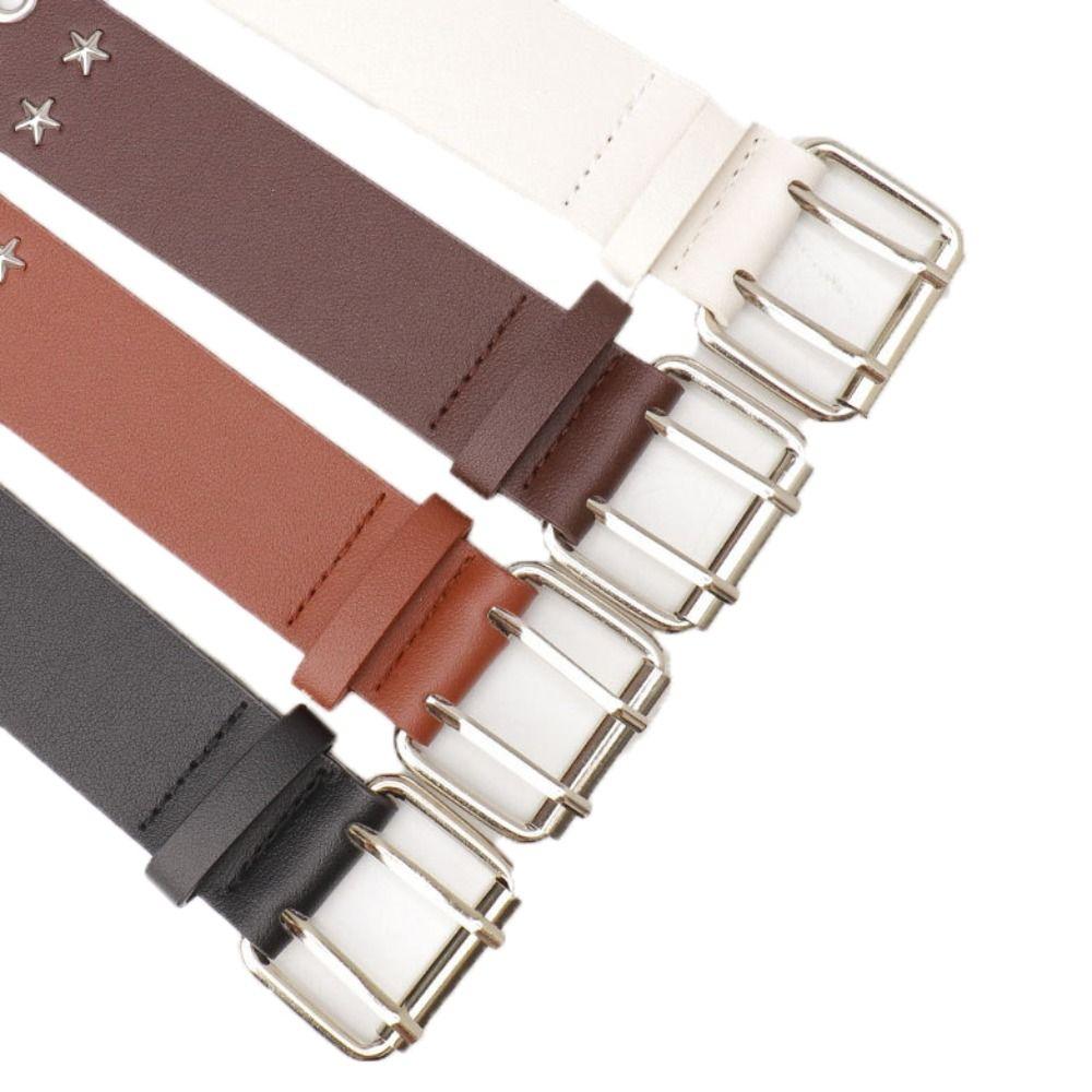 Belt Double Row Hole Star Waist Belt Pentagram Rivet Waist Belt PU Leather Waistbands Female/Girls