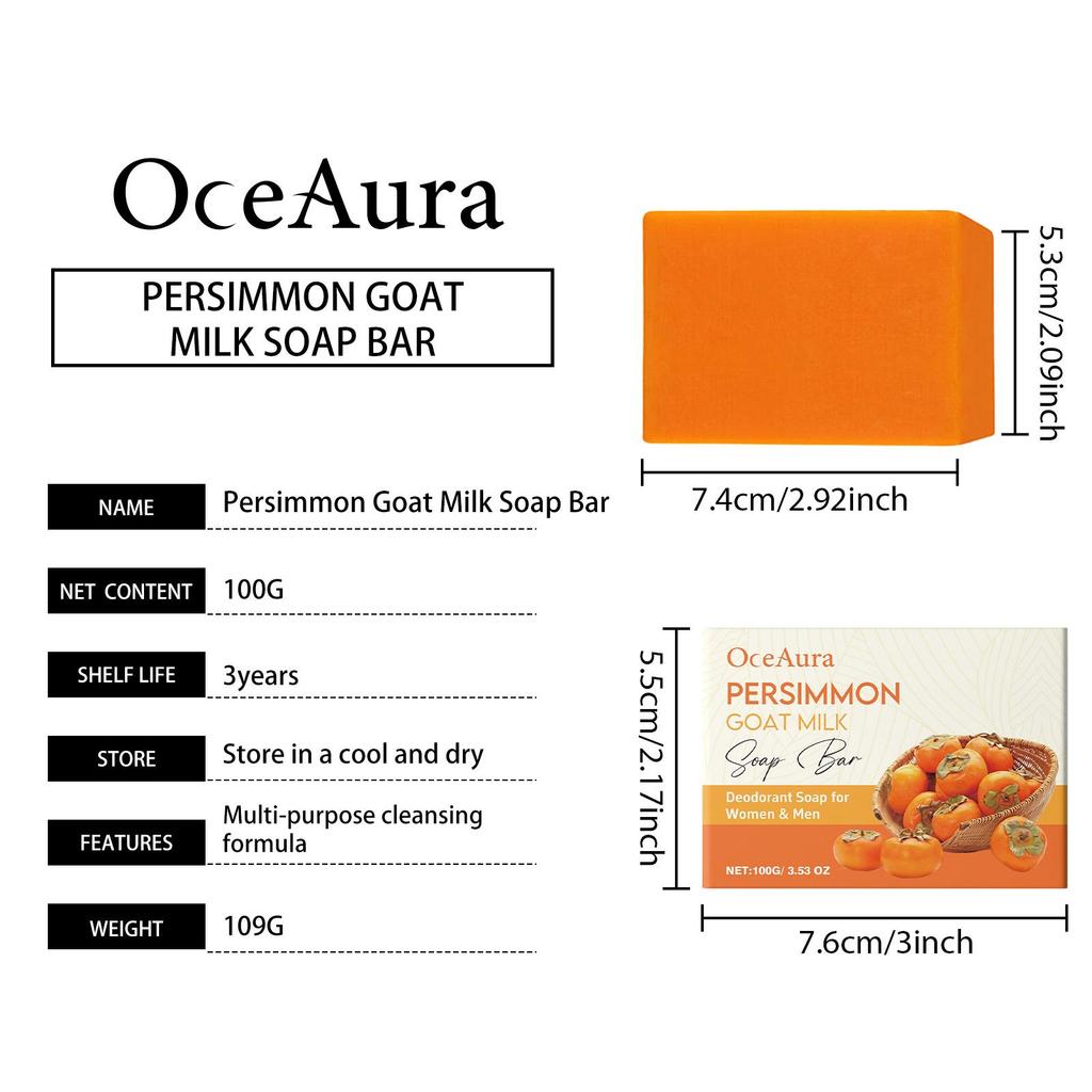 Persimmon & Goat Milk Body Bar, Gentle Moisturizing, Deep Cleansing Nourishing Soap for Whole Body Care