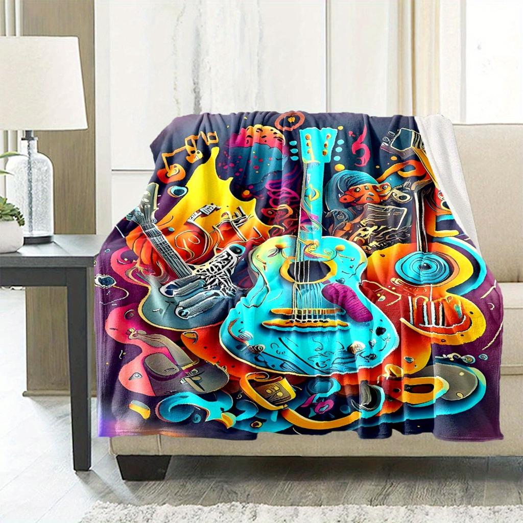 Colorful Guitar Blanket Soft Warm Throw Blanket Nap Blanket For Couch Sofa Office Bed Camping Travel Multipurpose Gift Blanket For All Season