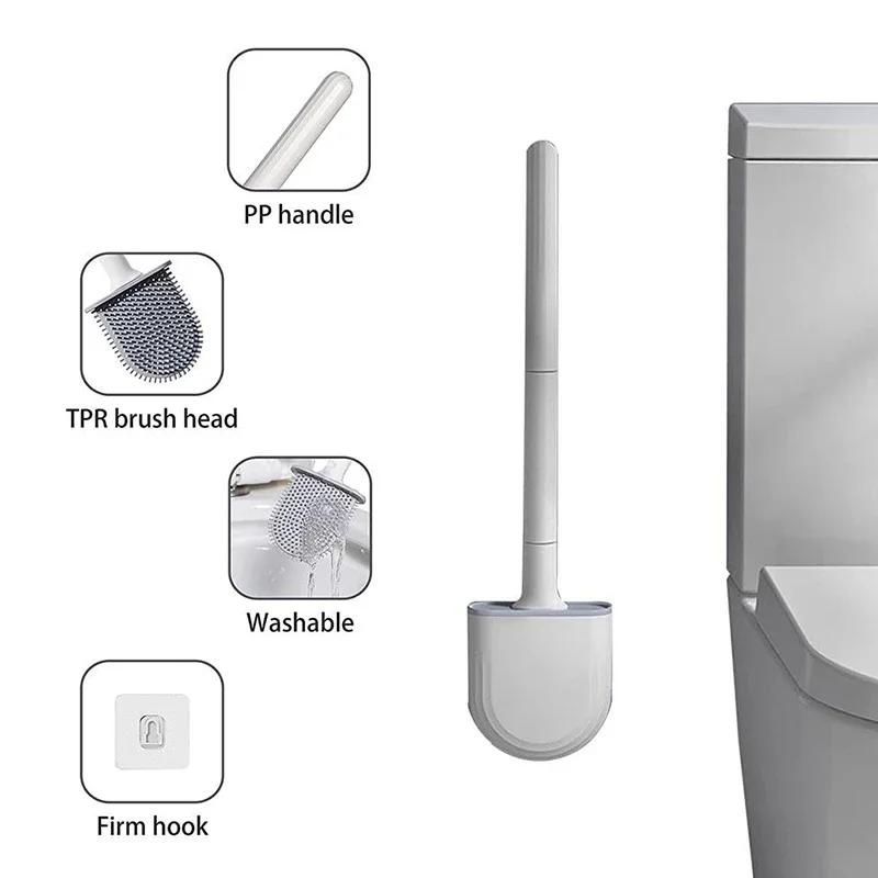Silicone Toilet Brush Flat Head Wc Cleaner Flexible Soft Bristles Brushes With Drain Holder Bathroom Accessories Cleaning Tools
