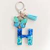 Blue Series 26 Epoxy Letter Keychain Holiday Love Fringe Accessories Gradual Change Butterfly Keychain