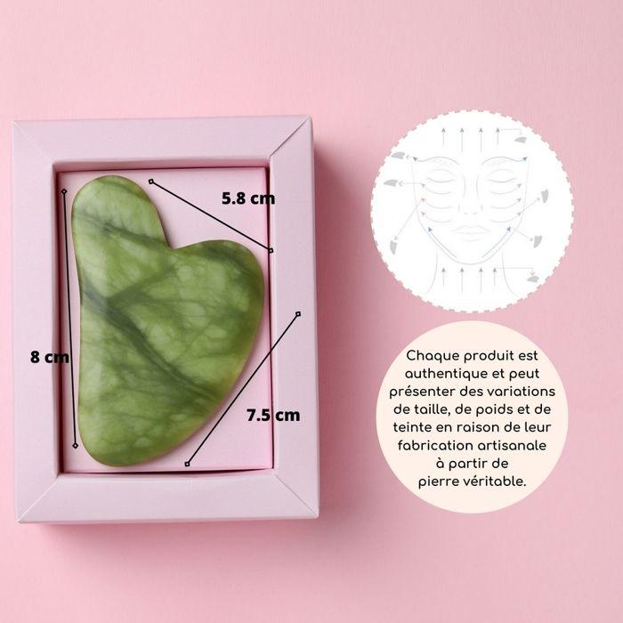 Gua sha - sun&sia - pierre de jade vert - effet liftant - housse incluse - 6,5 x 8 cm