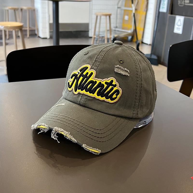 

Spring, autumn and summer new broken washed baseball cap pure cotton retro men s and women s hats personalized letter embroidery cap Adjustable (54-59cm)
