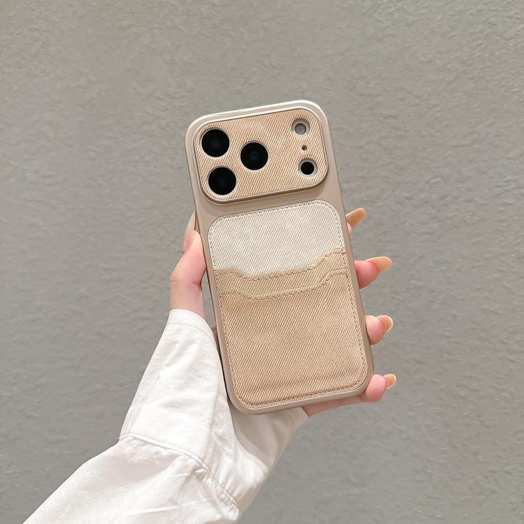 Luxury Double-layer Card Bag Denim Fabric Texture Patterned Phone Case for iPhone 17 16 15 14 13 Pro Max Shockproof Bumper Cover